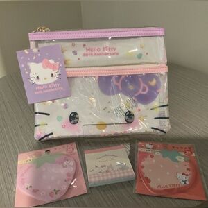Sanri Licensed Hello Kitty 4 Piece Set with Cosmetic / Pencil Pouch and Sticky